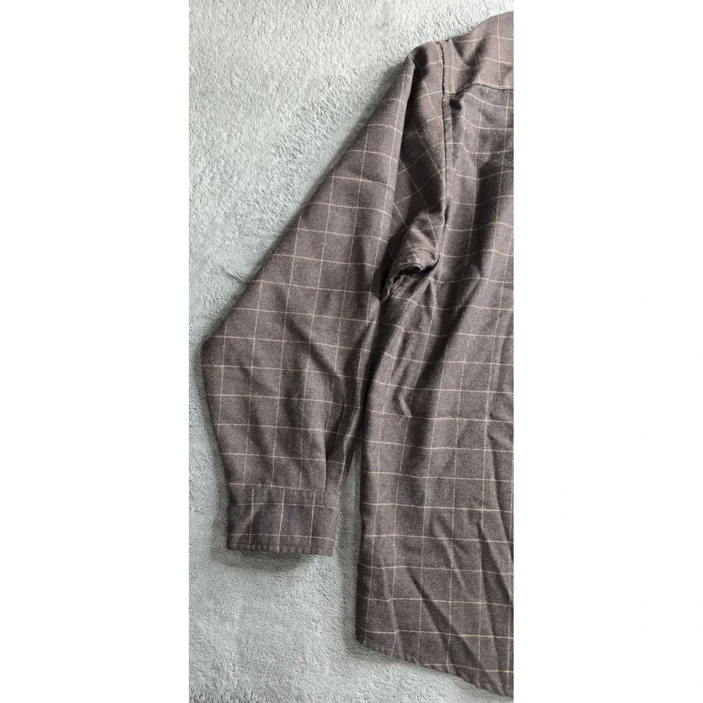 Brooks Brothers Worsted Wool Shirt Mens Large Brown Check L/S Elbow Patches